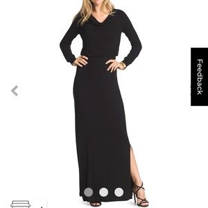 Cowl neck long sleeve side slit maxi dress